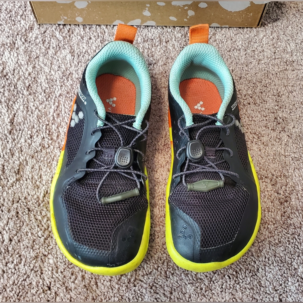 Vivo barefoot Kids Shoes - Black and Yellow, Orange, Blue. Size 10 Toddler.